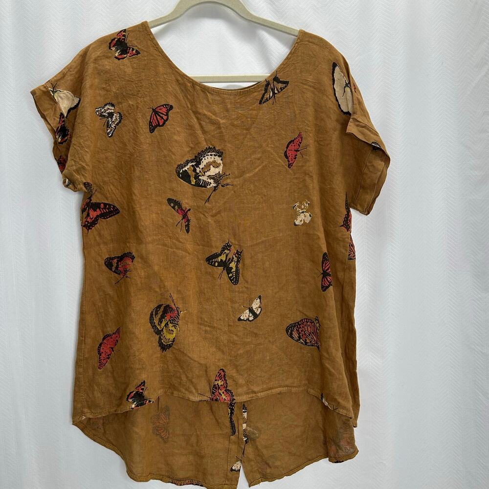 Terzo Millennio brown linen blouse butterflies boho minimalist